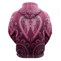 Aotearoa Breast Cancer Zip Hoodie Maori Tribal Pattern