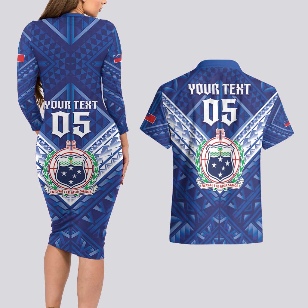 Toa Samoa Rugby Custom Couples Matching Long Sleeve Bodycon Dress and Hawaiian Shirt Samoan Pride With Tribal Pattern - Polynesian Pride