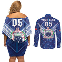Toa Samoa Rugby Custom Couples Matching Off Shoulder Short Dress and Long Sleeve Button Shirt Samoan Pride With Tribal Pattern - Polynesian Pride