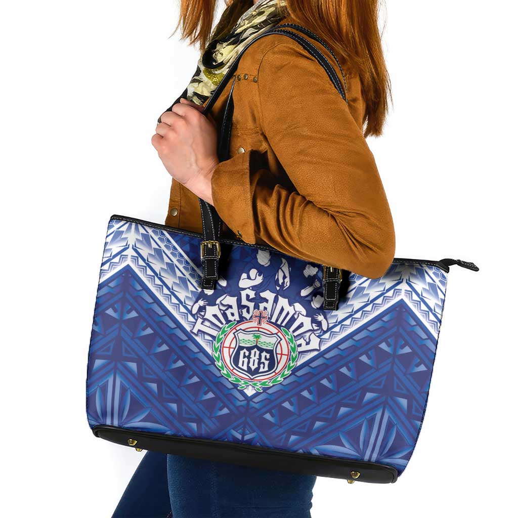 Toa Samoa Rugby Leather Tote Bag Samoan Pride With Tribal Pattern - Polynesian Pride