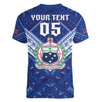 Toa Samoa Rugby Custom Women V-Neck T-Shirt Samoan Pride With Tribal Pattern - Polynesian Pride