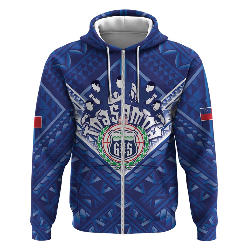 Toa Samoa Rugby Custom Zip Hoodie Samoan Pride With Tribal Pattern - Polynesian Pride