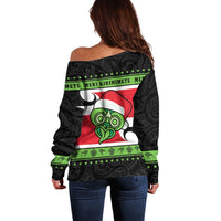 New Zealand Funny Christmas Off Shoulder Sweater Maori Tiki