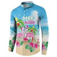 Hawaii Christmas Button Sweatshirt Deck The Palms Holiday Flamingos