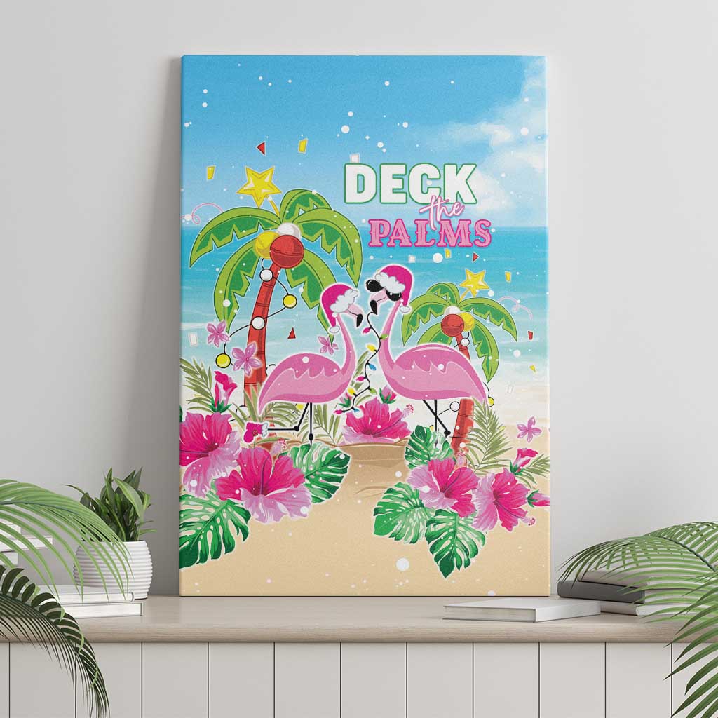 Hawaii Christmas Canvas Wall Art Deck The Palms Holiday Flamingos