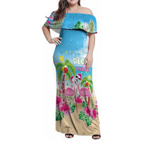Hawaii Christmas Family Matching Off Shoulder Maxi Dress and Hawaiian Shirt Deck The Palms Holiday Flamingos