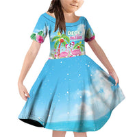 Hawaii Christmas Family Matching Off Shoulder Short Dress and Hawaiian Shirt Deck The Palms Holiday Flamingos