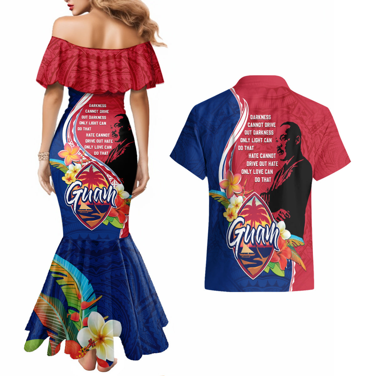 Guam Martin Luther King Jr Day Couples Matching Mermaid Dress and Hawaiian Shirt LT05 - Polynesian Pride