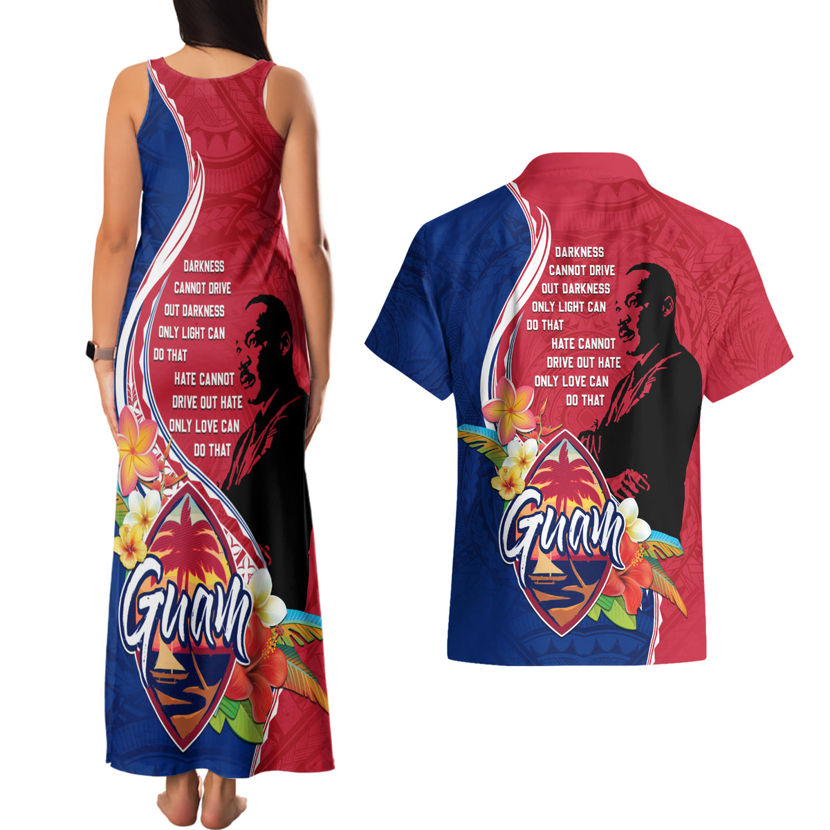 Guam Martin Luther King Jr Day Couples Matching Tank Maxi Dress and Hawaiian Shirt LT05 - Polynesian Pride