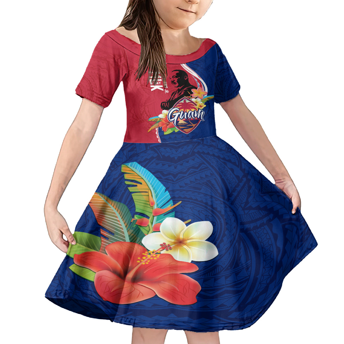 Guam Martin Luther King Jr Day Family Matching Puletasi Dress and Hawaiian Shirt LT05 Daughter's Dress Red - Polynesian Pride