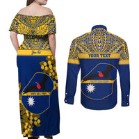 Personalised Repubrikin Naoero Independence Day Couples Matching Off Shoulder Maxi Dress and Long Sleeve Button Shirt Tamanu With Coat Of Arms LT05 - Polynesian Pride