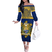 Personalised Repubrikin Naoero Independence Day Family Matching Off Shoulder Long Sleeve Dress and Hawaiian Shirt Tamanu With Coat Of Arms LT05 Mom's Dress Yellow - Polynesian Pride