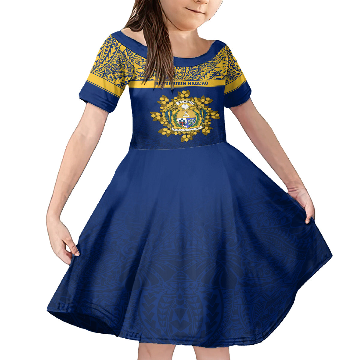 Personalised Repubrikin Naoero Independence Day Kid Short Sleeve Dress Tamanu With Coat Of Arms LT05 KID Yellow - Polynesian Pride