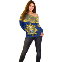 Personalised Repubrikin Naoero Independence Day Off Shoulder Sweater Tamanu With Coat Of Arms LT05 - Polynesian Pride