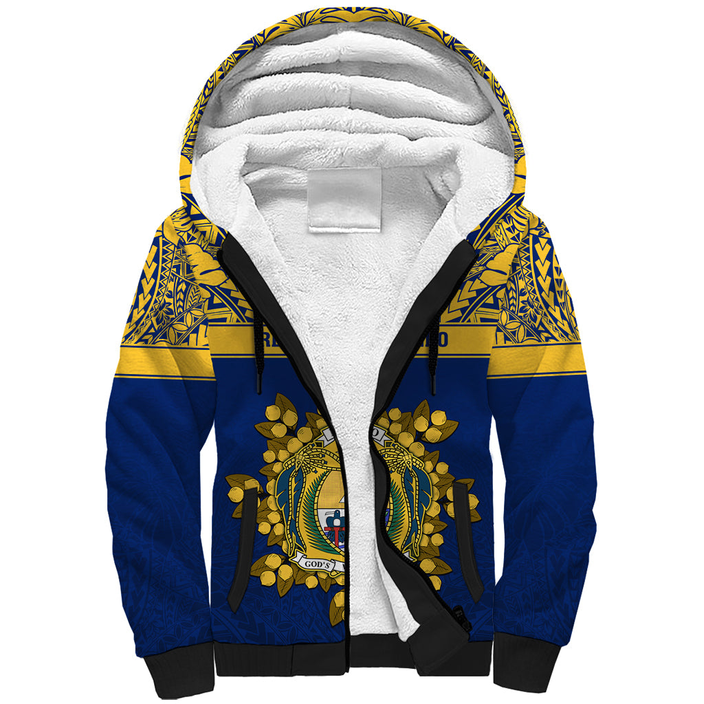Personalised Repubrikin Naoero Independence Day Sherpa Hoodie Tamanu With Coat Of Arms LT05 Unisex Yellow - Polynesian Pride