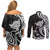 Hawaii Manta Ray Couples Matching Off Shoulder Short Dress and Long Sleeve Button Shirt Polynesian Art Tattoo