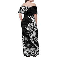 Hawaii Manta Ray Family Matching Off Shoulder Maxi Dress and Hawaiian Shirt Polynesian Art Tattoo