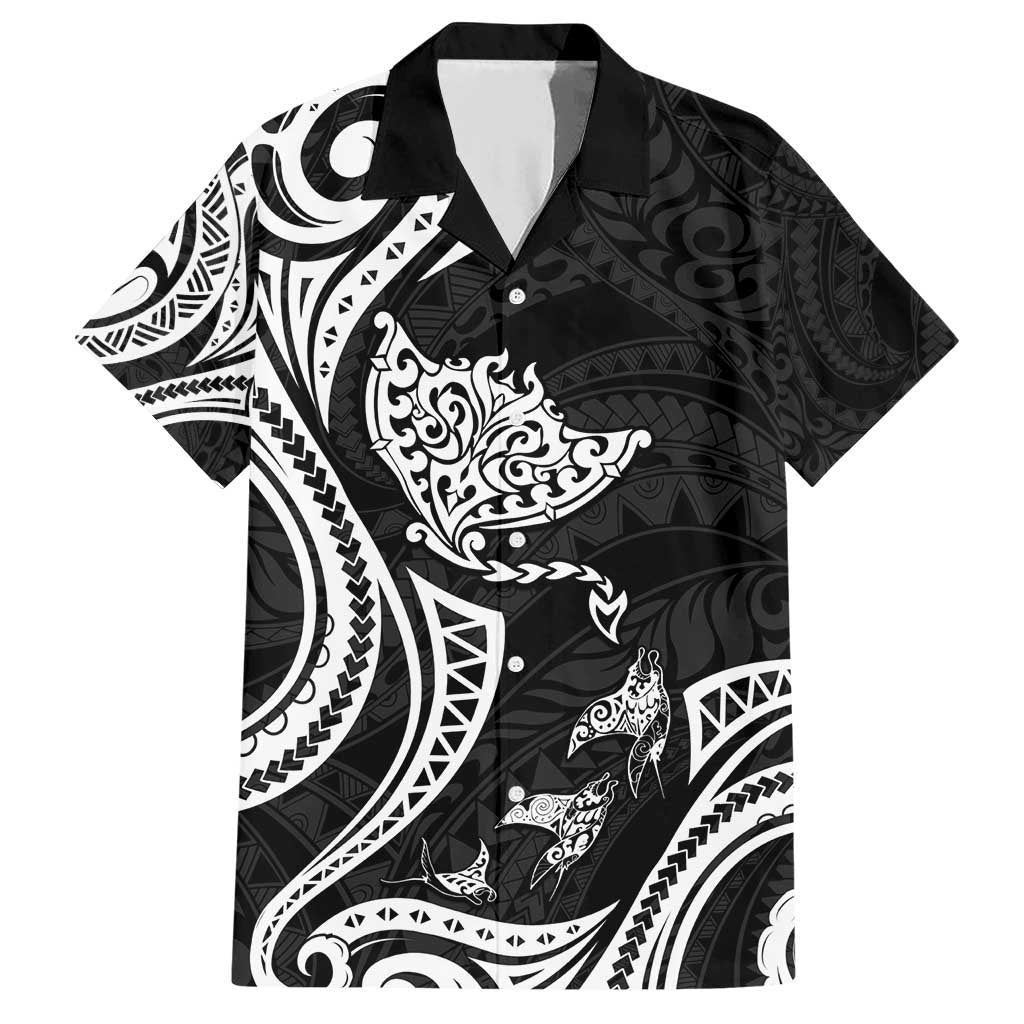 Hawaii Manta Ray Family Matching Short Sleeve Bodycon Dress and Hawaiian Shirt Polynesian Art Tattoo