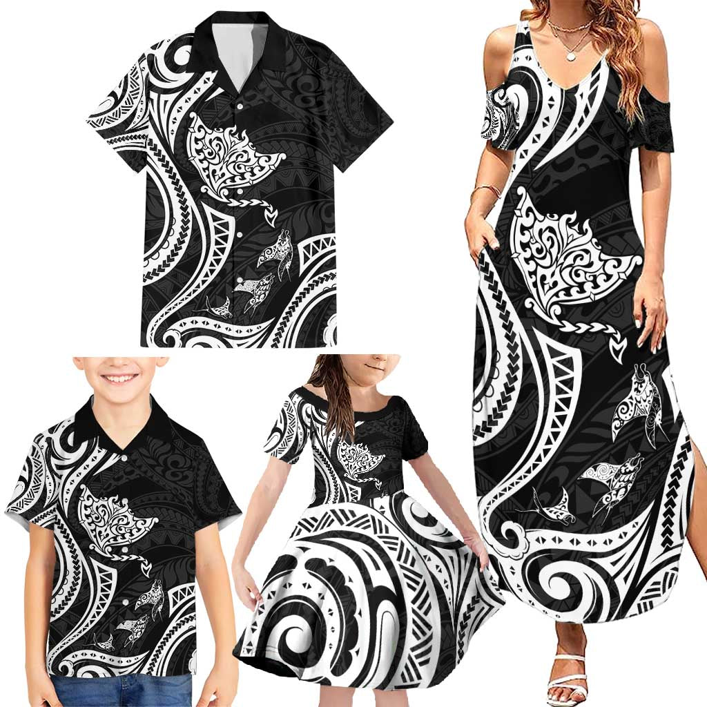 Hawaii Manta Ray Family Matching Summer Maxi Dress and Hawaiian Shirt Polynesian Art Tattoo LT05 - Polynesian Pride