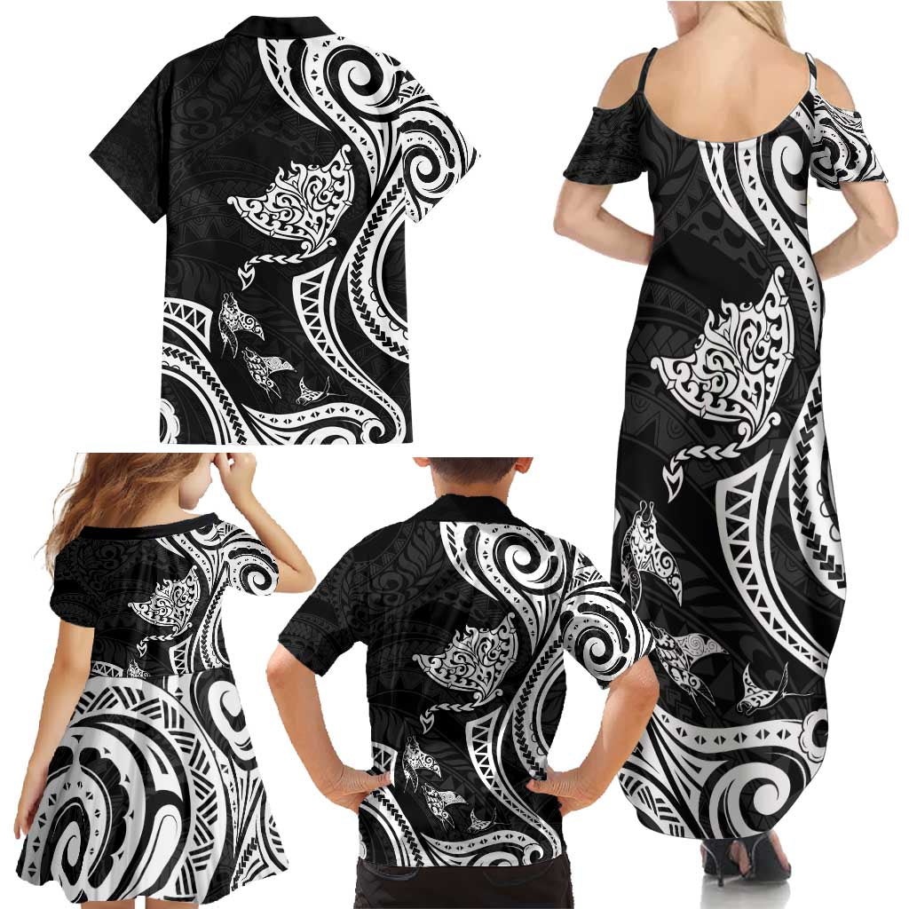 Hawaii Manta Ray Family Matching Summer Maxi Dress and Hawaiian Shirt Polynesian Art Tattoo LT05 - Polynesian Pride