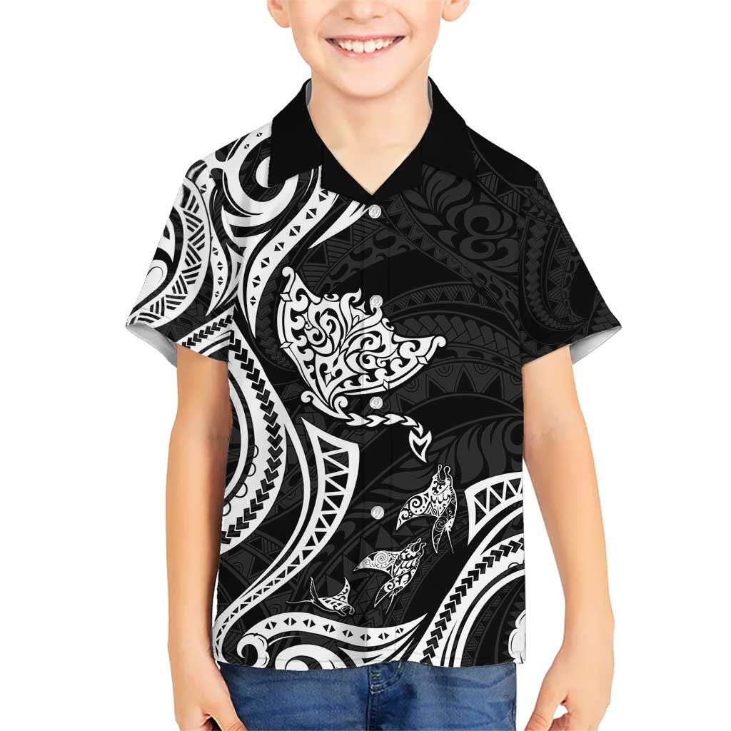Hawaii Manta Ray Kid Hawaiian Shirt Polynesian Art Tattoo LT05 Kid Black - Polynesian Pride