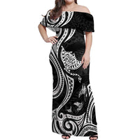 Hawaii Manta Ray Off Shoulder Maxi Dress Polynesian Art Tattoo LT05 Women Black - Polynesian Pride
