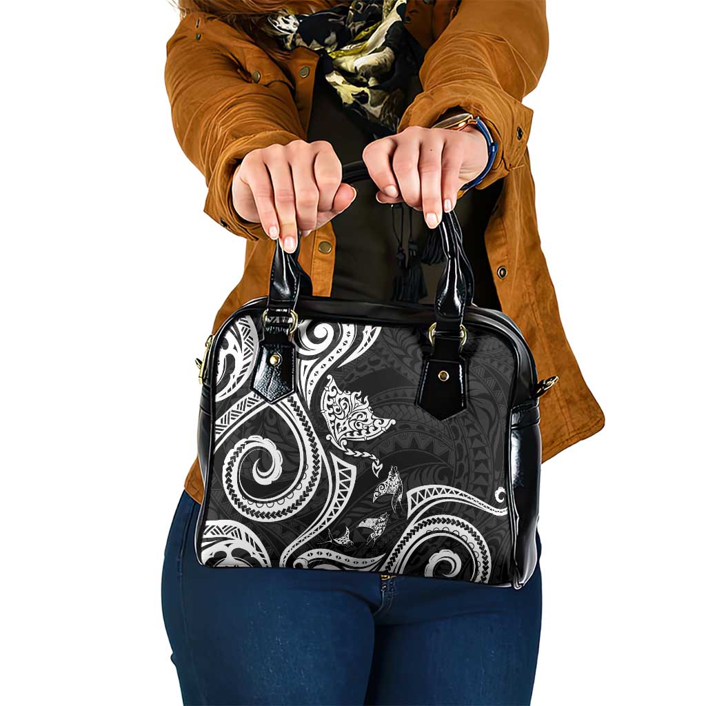 Hawaii Manta Ray Shoulder Handbag Polynesian Art Tattoo LT05 One Size Black - Polynesian Pride