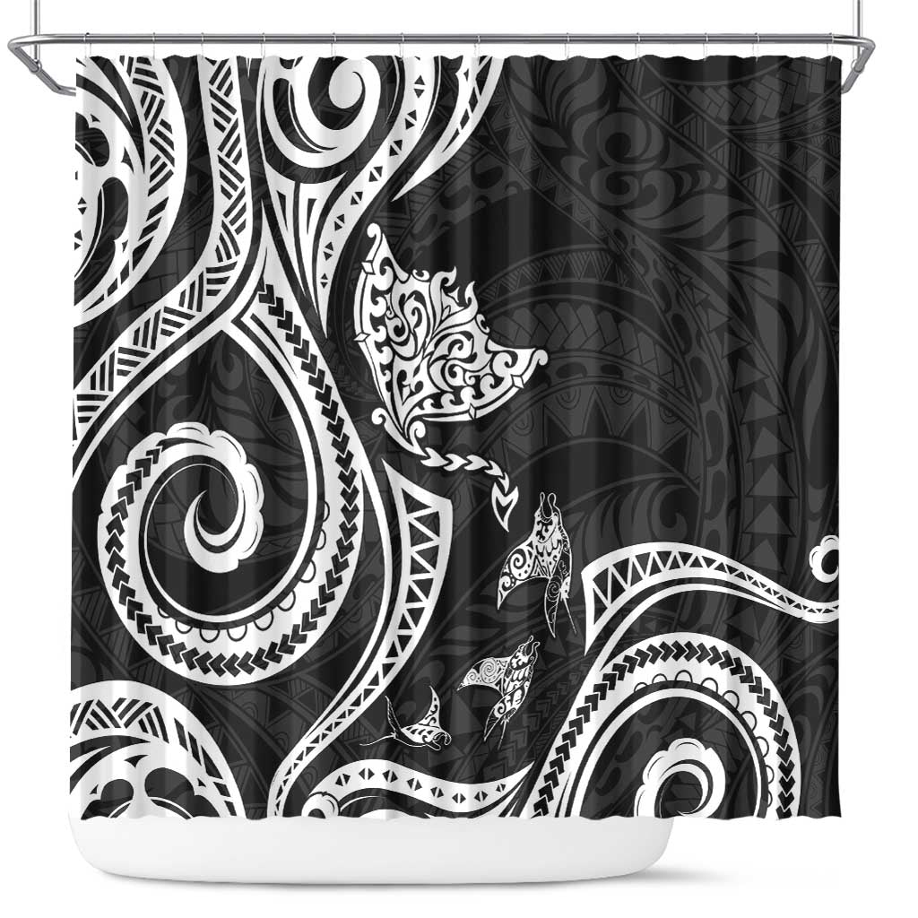 Hawaii Manta Ray Shower Curtain Polynesian Art Tattoo LT05 Black - Polynesian Pride