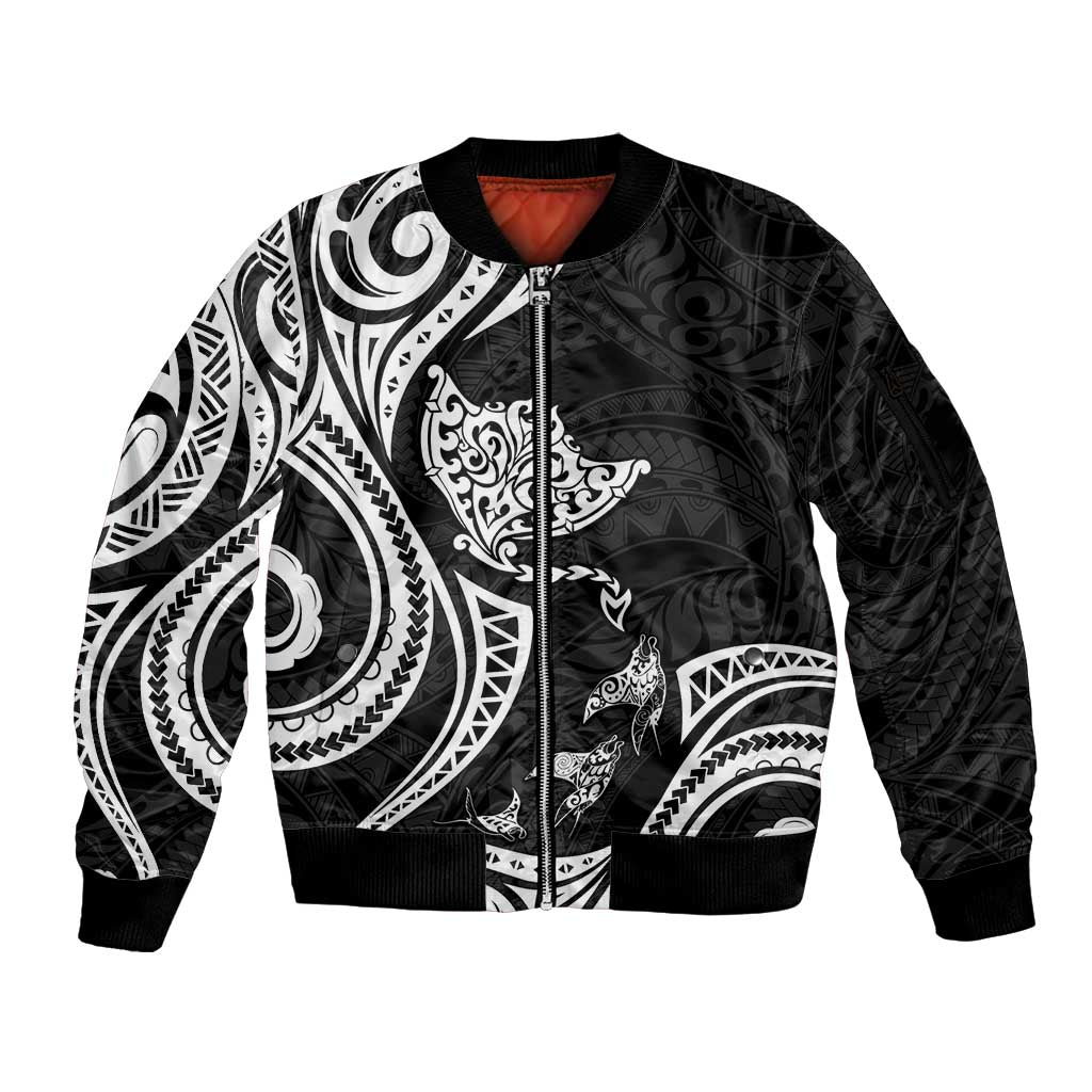 Hawaii Manta Ray Sleeve Zip Bomber Jacket Polynesian Art Tattoo LT05 Unisex Black - Polynesian Pride