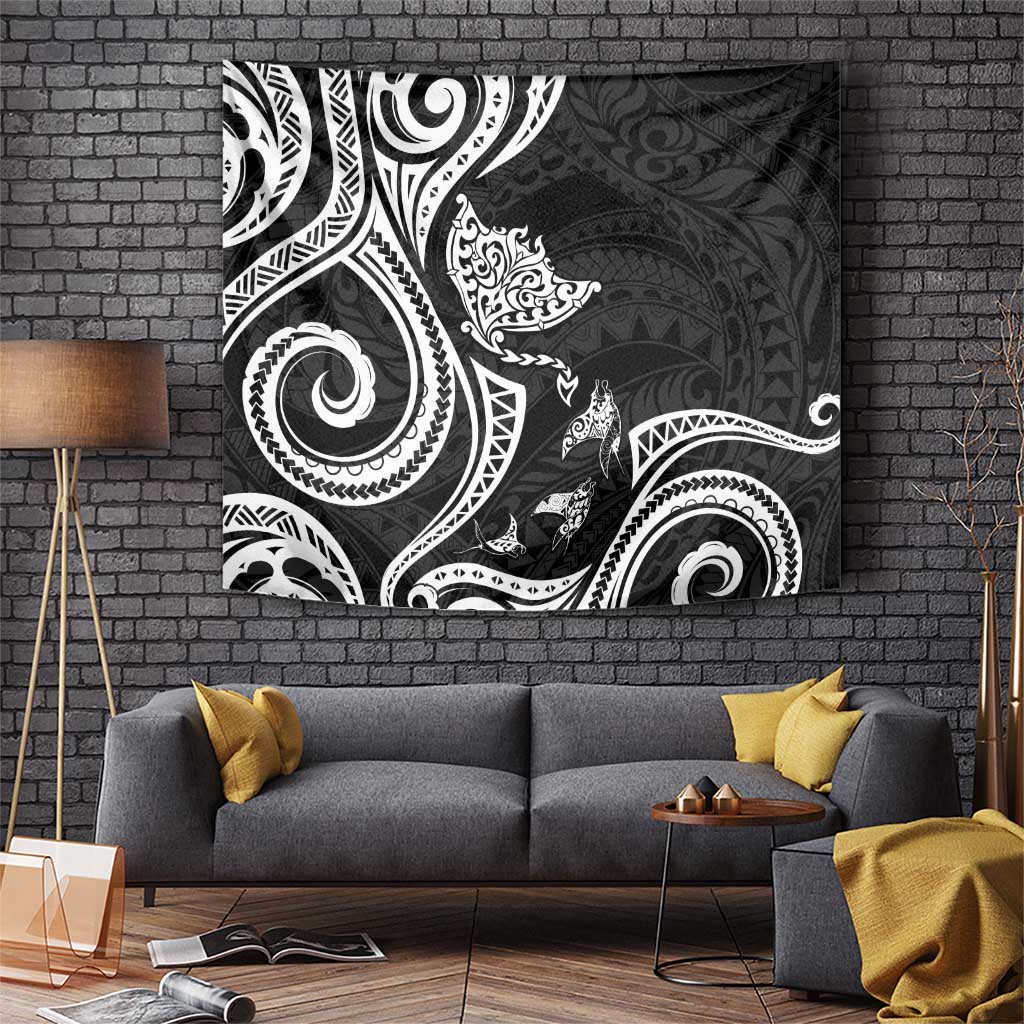 Hawaii Manta Ray Tapestry Polynesian Art Tattoo LT05 Black - Polynesian Pride