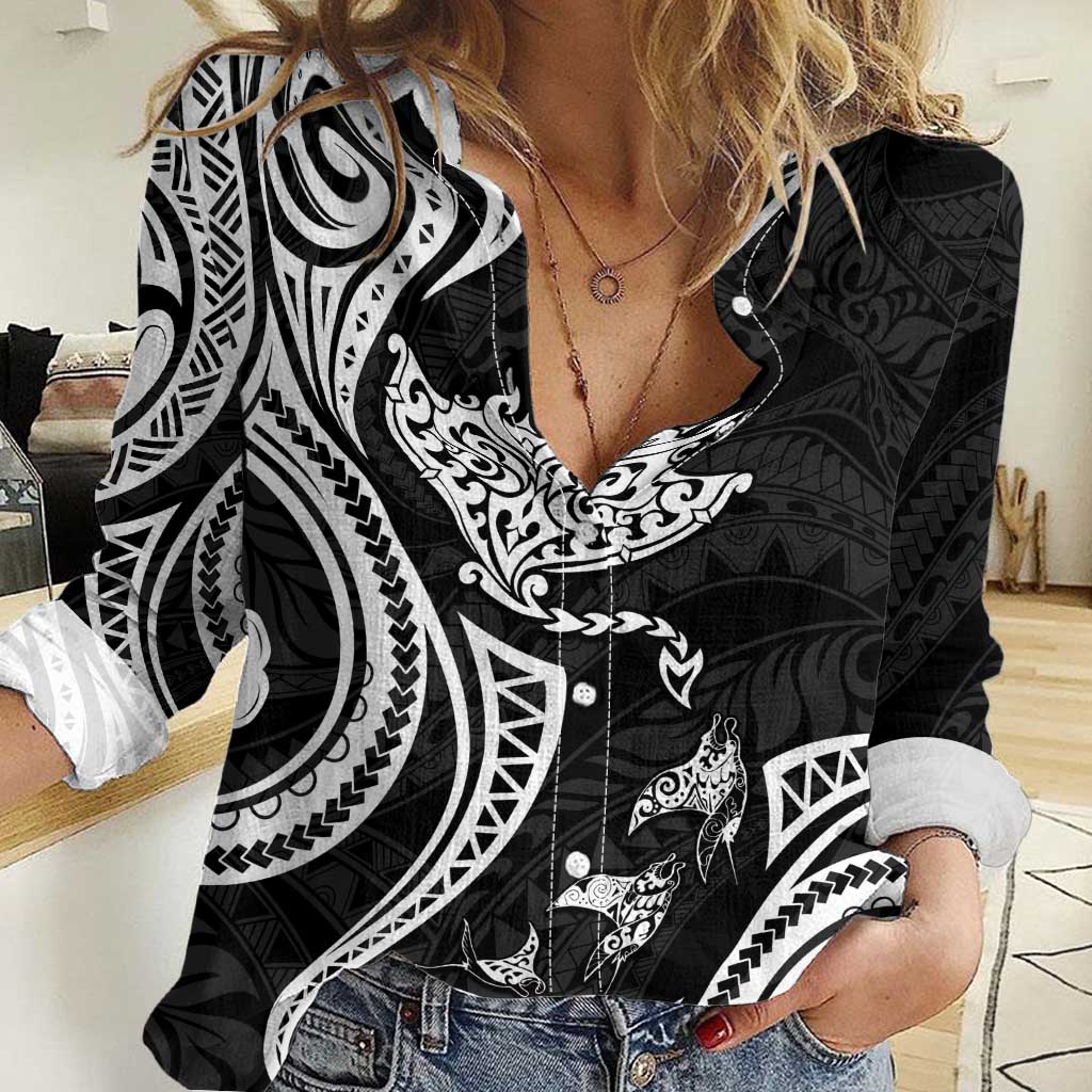 Hawaii Manta Ray Women Casual Shirt Polynesian Art Tattoo