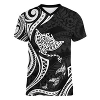 Hawaii Manta Ray Women V-Neck T-Shirt Polynesian Art Tattoo