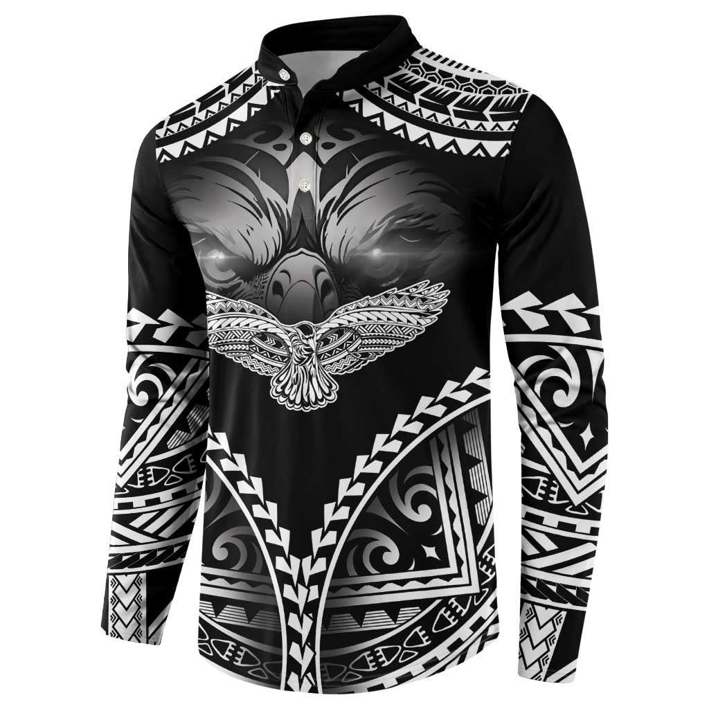 Hawaiian Hawk Button Sweatshirt Polynesian Pattern Style