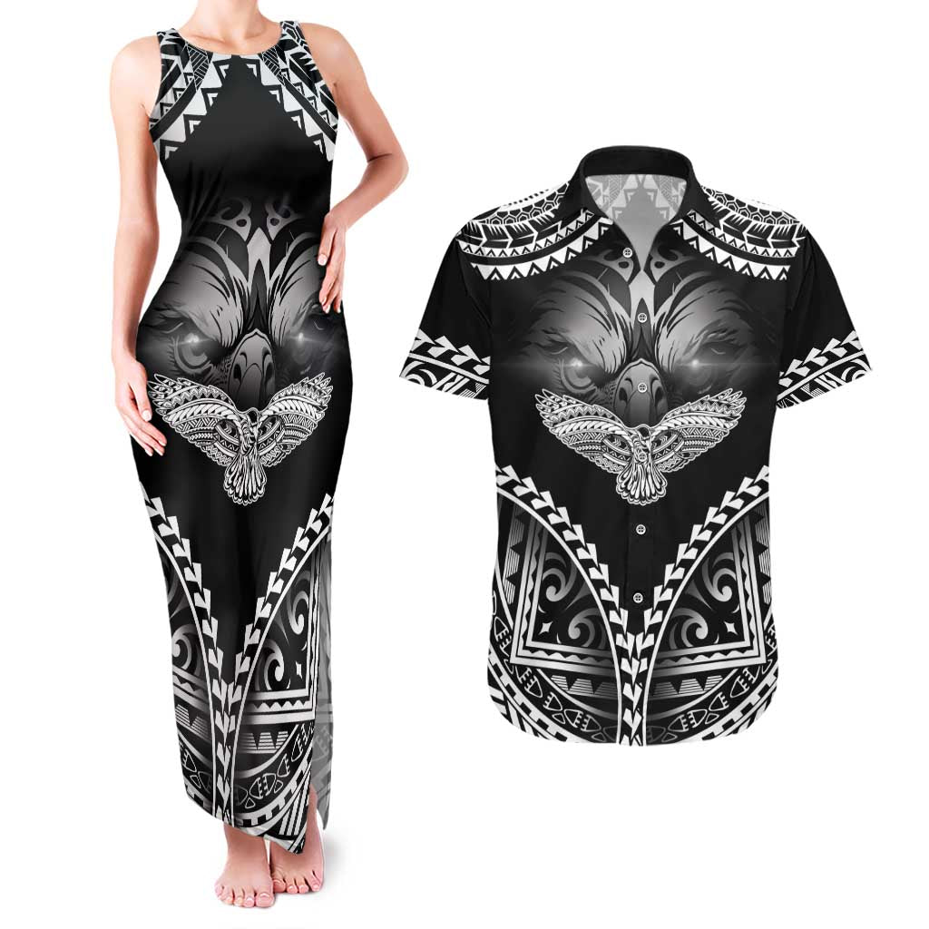 Hawaiian Hawk Couples Matching Tank Maxi Dress and Hawaiian Shirt Polynesian Pattern Style LT05 Black - Polynesian Pride