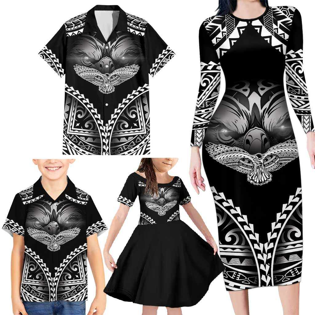 Hawaiian Hawk Family Matching Long Sleeve Bodycon Dress and Hawaiian Shirt Polynesian Pattern Style