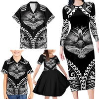 Hawaiian Hawk Family Matching Long Sleeve Bodycon Dress and Hawaiian Shirt Polynesian Pattern Style