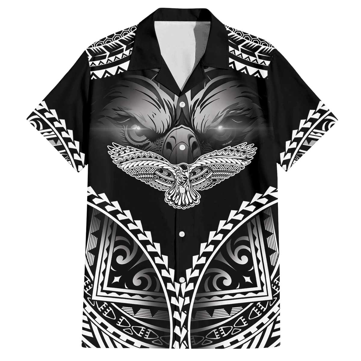 Hawaiian Hawk Family Matching Off The Shoulder Long Sleeve Dress and Hawaiian Shirt Polynesian Pattern Style
