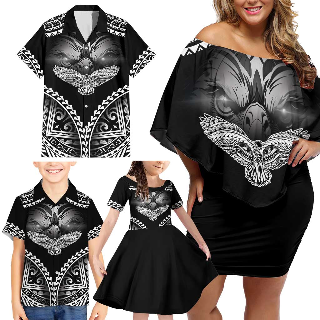 Hawaiian Hawk Family Matching Off Shoulder Short Dress and Hawaiian Shirt Polynesian Pattern Style LT05 - Polynesian Pride