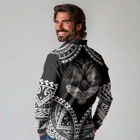 Hawaiian Hawk Long Sleeve Polo Shirt Polynesian Pattern Style