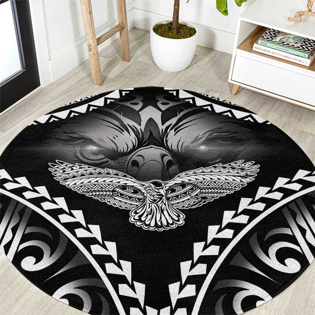 Hawaiian Hawk Round Carpet Polynesian Pattern Style LT05 Black - Polynesian Pride