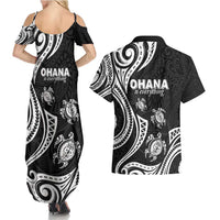 Hawaii Ohana Means Family Couples Matching Summer Maxi Dress and Hawaiian Shirt Sea Turtle Polynesian Style