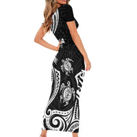 Hawaii Ohana Means Family Family Matching Short Sleeve Bodycon Dress and Hawaiian Shirt Sea Turtle Polynesian Style