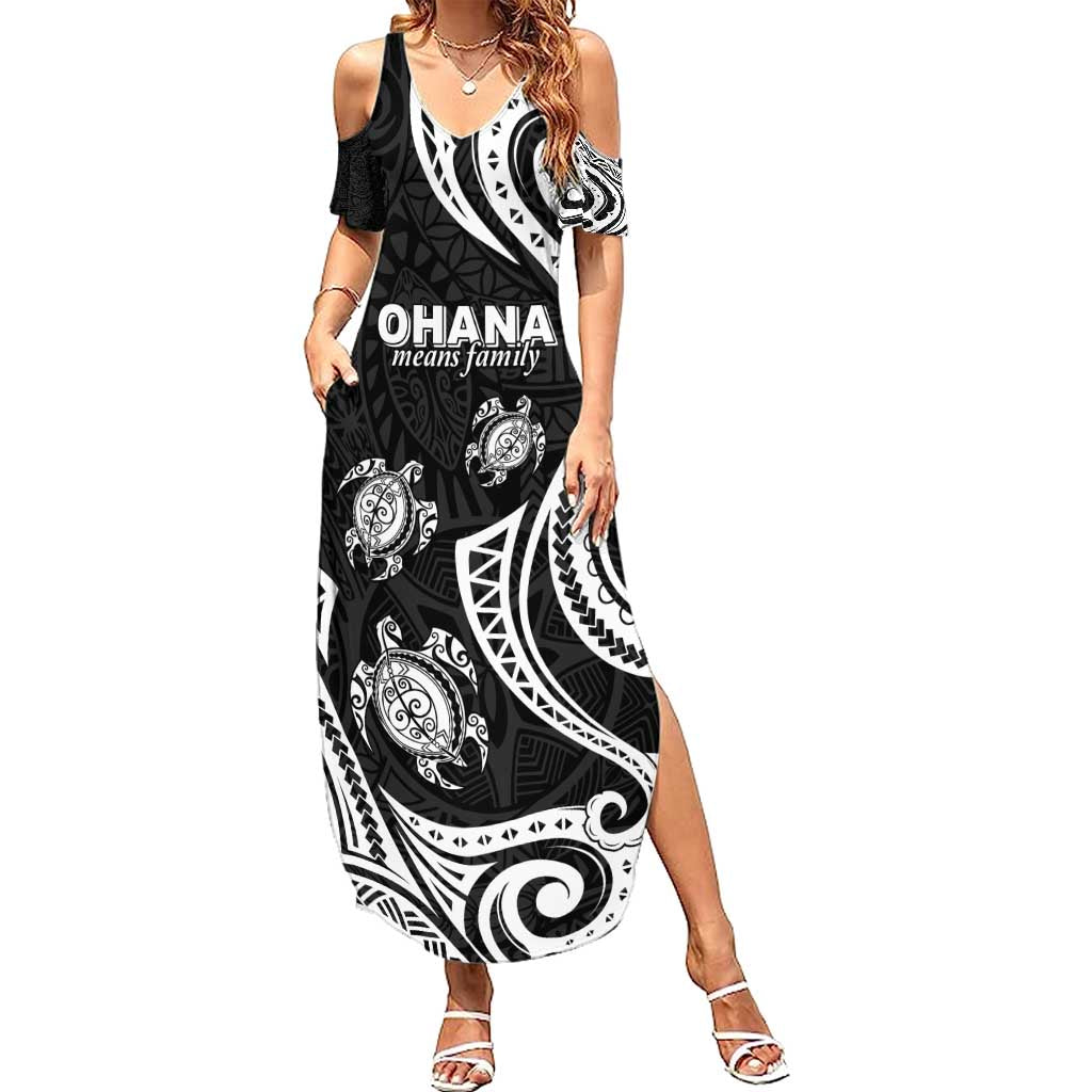 Hawaii Ohana Means Family Family Matching Summer Maxi Dress and Hawaiian Shirt Sea Turtle Polynesian Style