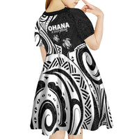 Hawaii Ohana Means Family Kid Short Sleeve Dress Sea Turtle Polynesian Style