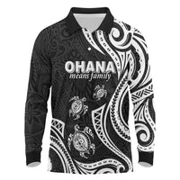 Hawaii Ohana Means Family Long Sleeve Polo Shirt Sea Turtle Polynesian Style