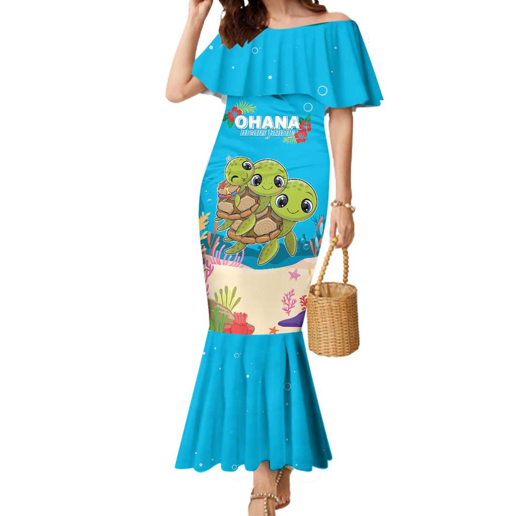Ohana Hawaii Mermaid Dress Kawaii Family Turtle LT05 Women Blue - Polynesian Pride