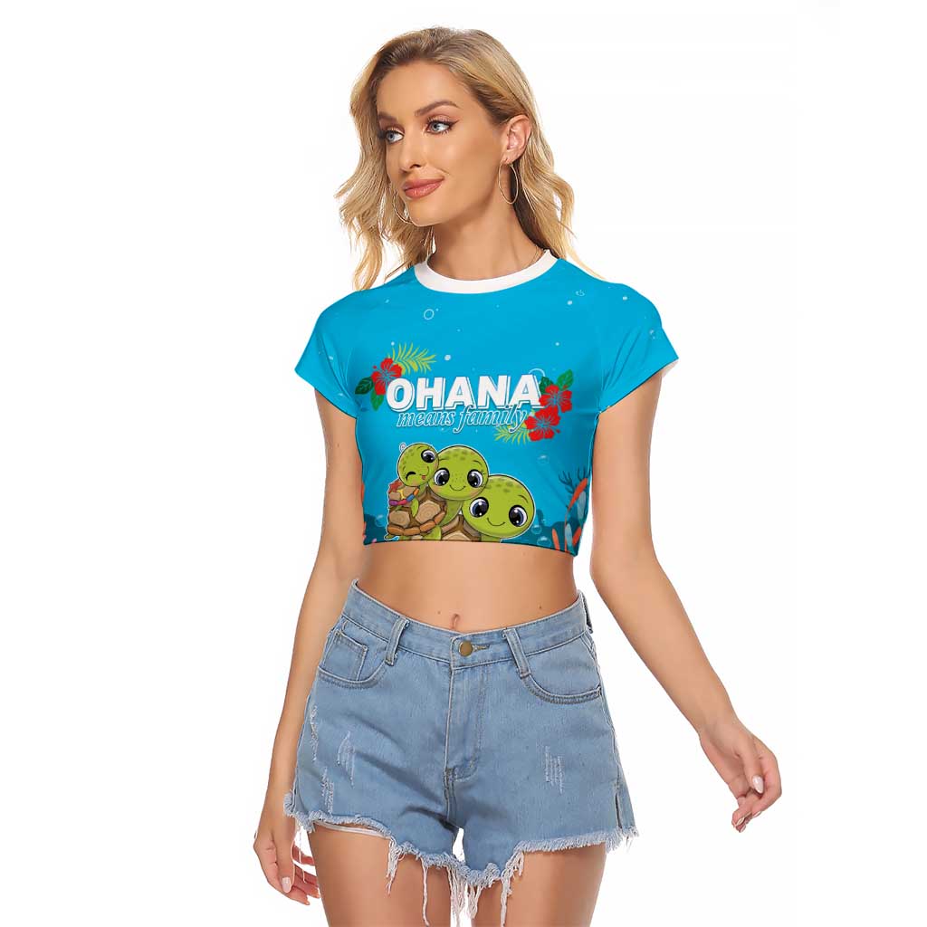 Ohana Hawaii Raglan Cropped T Shirt Kawaii Family Turtle LT05 Female Blue - Polynesian Pride