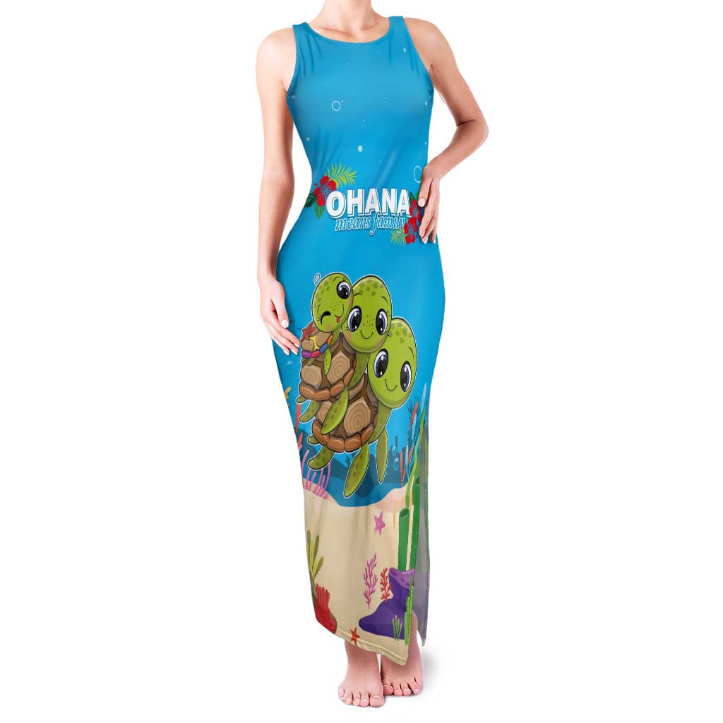 Ohana Hawaii Tank Maxi Dress Kawaii Family Turtle LT05 Women Blue - Polynesian Pride