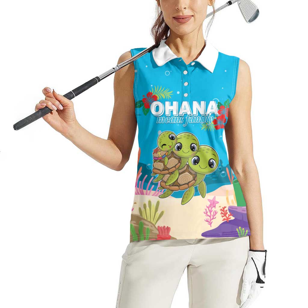 Ohana Hawaii Women Sleeveless Polo Shirt Kawaii Family Turtle