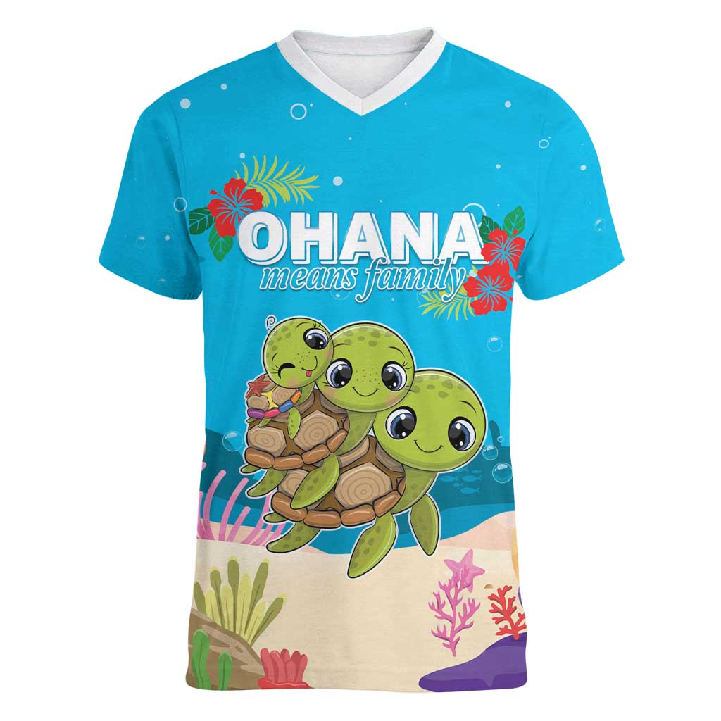 Ohana Hawaii Women V-Neck T-Shirt Kawaii Family Turtle